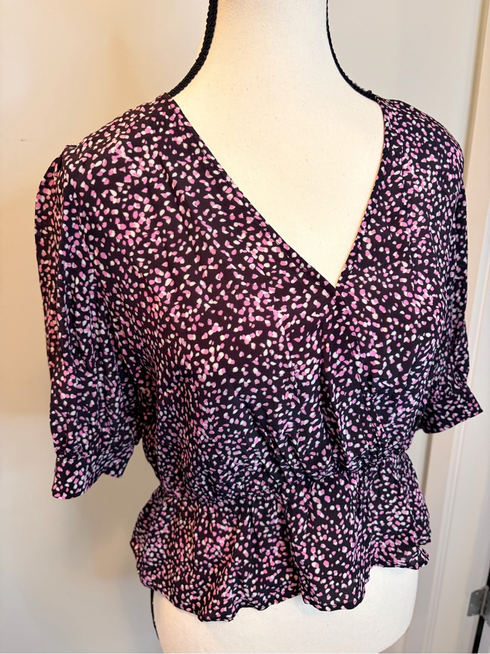 The Kooples black & pink small polka dot printed v-neck blouse